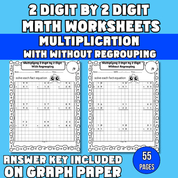 Preview of 2Digit by2Digit Multiplication with without Regrouping Worksheets on Graph Paper