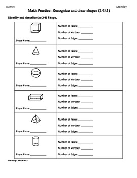 2g1 3d shapes 2nd grade common core math worksheets part b by tonya