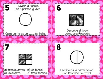 Spanish Dividir Las Formas 2 3 Y 4 Partes Iguales Qr Math Task Cards