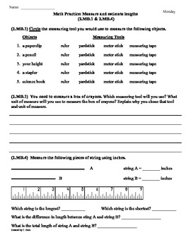 Preview of (2.MD.1 & 2.MD.4) Measure Length -2nd Grade Math Worksheets