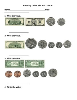 2.MD.8 Counting Dollar Bills and Coins by Donna Bateman | TPT