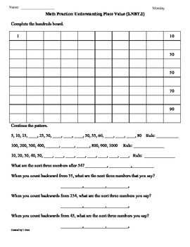 (2.NBT.2) Skip Counting -2nd Grade Common Core Math Worksheets by Tonya