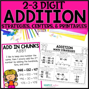 Preview of Addition with Regrouping, 2-3 Digit Addition Centers, Strategies, Posters
