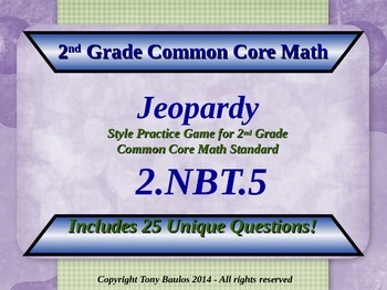 Preview of 2.NBT.5 2nd Grade Math Jeopardy Game  Add & Subtract Within 100 w/ Google Slides