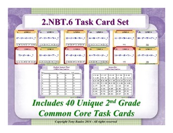 Preview of 2.NBT.6 2nd Grade Math Task Cards -  2 NBT.6 Add Four Two-Digit Numbers