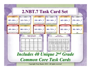 Preview of 2.NBT.7 2nd Grade Math Task Cards - 2 NBT.7 Add And Subtract Within 1000