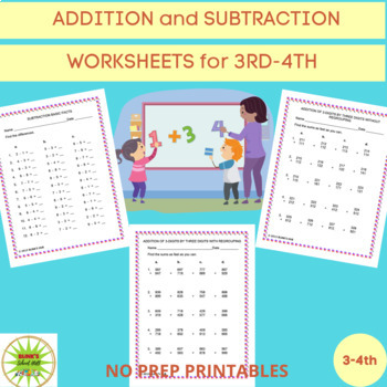 Preview of 2ND - 3RD GRADE ADDITION and SUBTRACTION WORKSHEETS UP TO 3-DIGITS