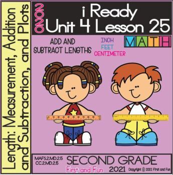Preview of 2ND GRADE ADD & SUBTRACT MEASUREMENT WORD PROBLEMS iREADY MATH UNIT 4 LESSON 25