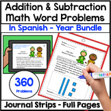 2.OA.1 2nd Grade Math Word Problems Bundle In Spanish Prob