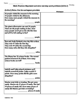 2 oa 1 word problems 1 step 2nd grade math worksheets part b by tonya gent