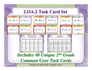 Preview of 2.OA.2 2nd Grade Math Task Cards - 2 OA.2 Fluently Add & Subtract Within 20.