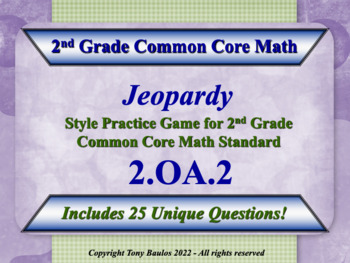 Preview of 2.OA.2 2nd Grade Math Jeopardy - Add & Subtract Within 20 w/ Google Slides