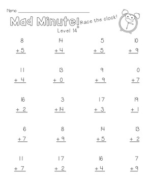 2oa2 mad minute math addition fluency by the cutesy class tpt