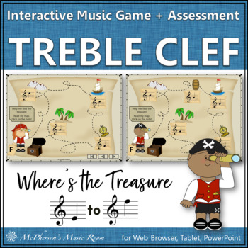 Preview of Treble Clef Note Name Game Interactive Music Game + Assessment {Treasure}