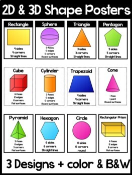 2D & 3D Shape Posters (3 Designs-Color-B&W) by The PNW Educator | TpT