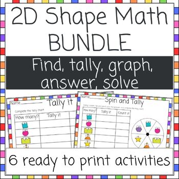 Preview of 2d Shape Find, Tally, Graph, Answer, Solve - Math Worksheet Activity Bundle