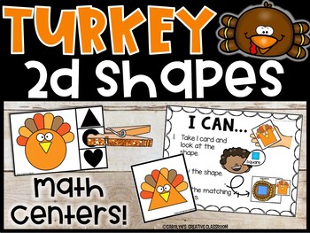 Preview of 2d Shapes Math Center | Math Thanksgiving Turkey Center | 2D Shapes