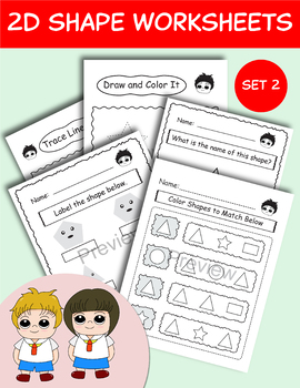 Preview of 2d Shapes Worksheets, Coloring Pages, Printable Shapes Worksheets for Kid-Set 2