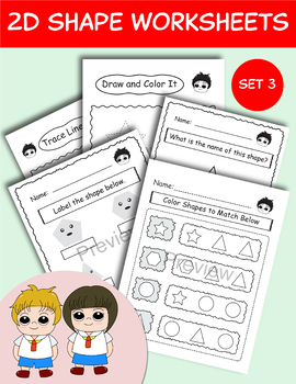 Preview of 2d Shapes Worksheets, Coloring Pages, Printable Shapes Worksheets for Kid-Set 3