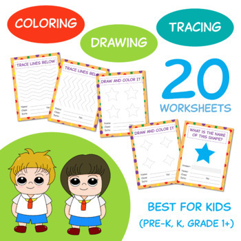 Preview of 2d Shapes Worksheets, Lines Coloring Pages, Shape Worksheet for Kid - Free