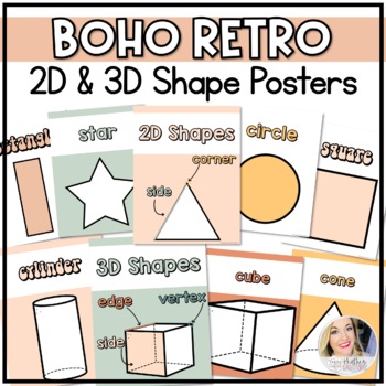 Preview of 2d and 3d shape posters - 3d shapes faces edges vertices - Boho Classroom