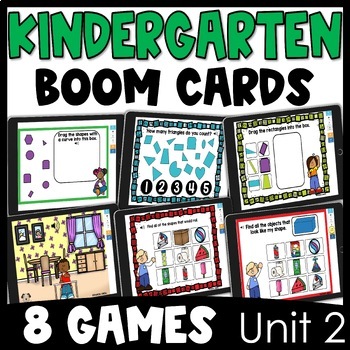 Preview of Positional Words Kindergarten Sorting 2D Shapes into Categories Boom Cards Games