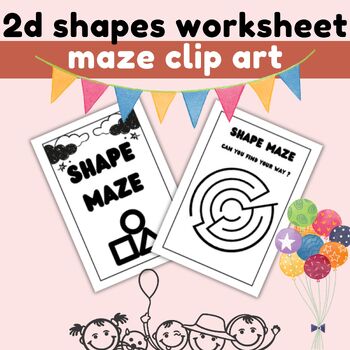 Preview of 2d shapes worksheet maze clip art for kids