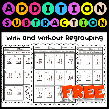 Preview of 2digit mixed addition and subtraction with and without regrouping worksheet