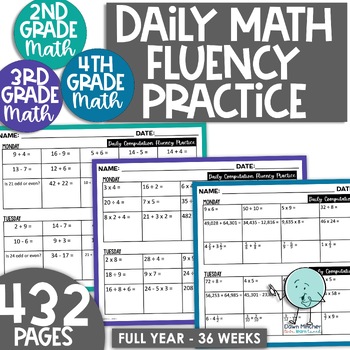Preview of 2nd, 3rd, & 4th Grade Daily Math Fact Fluency Worksheets Bundle 