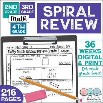 Preview of 2nd, 3rd, & 4th Grade Math Spiral Review Morning Work Daily Math Warm Ups Ideas