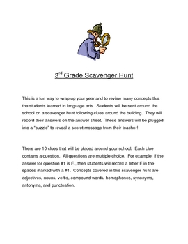 Preview of 2nd, 3rd, 4th grade Language Arts/ End of the Year Scavenger Hunt!