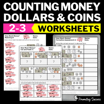Preview of Counting Money Worksheets 2nd Grade Money Math Activities Dollar Coin Counting