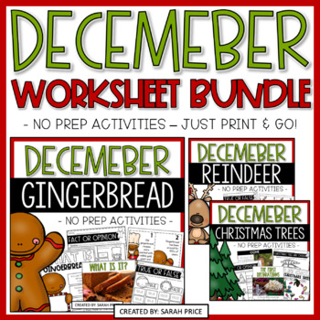 Preview of 2nd & 3rd Grade December Lesson BUNDLE - Reindeer, Gingerbread & Christmas Trees