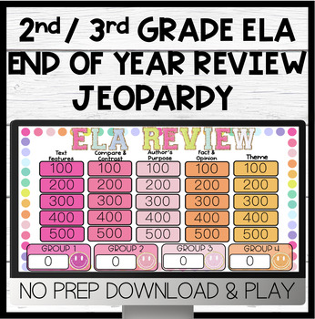 Preview of 2nd / 3rd Grade ELA End of Year Jeopardy Review Game No Prep