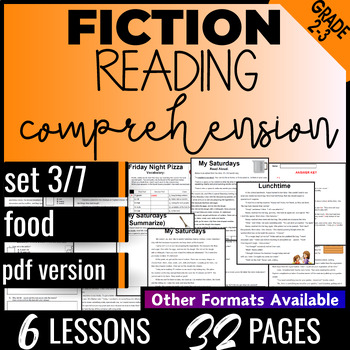 Preview of 2nd and 3rd Grade Food Fiction Comprehension Passages Includes Tea Pizza Cookies