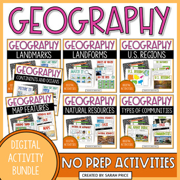 Preview of 2nd & 3rd Grade Geography Digital Activities Bundle - Landforms, Maps & More!