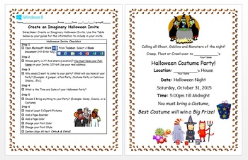 Preview of 2nd & 3rd Grade Halloween Party invite (Imaginary) Microsoft Word Windows 8/8.1