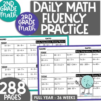 Preview of 2nd & 3rd Grade Daily Math Fact Fluency Computation Worksheets