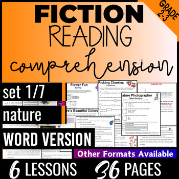 Preview of Fiction Reading Passages and Questions | Set 1: Nature | Editable Word Grade 2-3