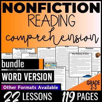 Preview of 2nd 3rd Grade Nonfiction Reading Comprehension Passages Bundle Word Documents