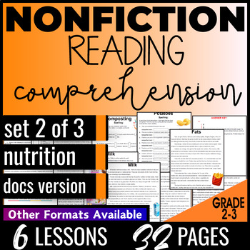 Preview of 2nd 3rd Grade Nutrition Nonfiction Reading Comprehension Passages and Questions