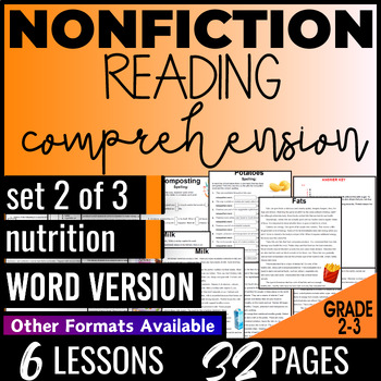 Preview of 2nd 3rd Grade Nutrition Nonfiction Reading Passages with Questions Word Document