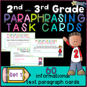 Preview of 2nd & 3rd Grade Paraphrasing Task Cards Set 1