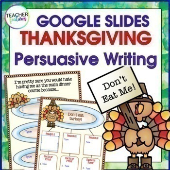 Preview of 2nd & 3rd Grade Persuasive WRITING PROMPTS TURKEY THANKSGIVING Google Slides