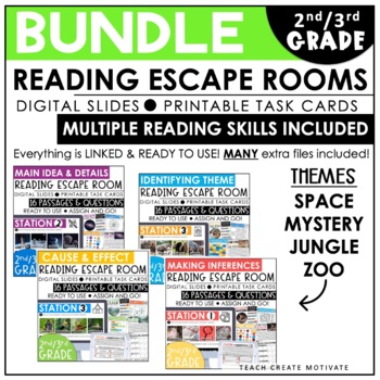 Preview of Reading Escape Room Bundle - 2nd & 3rd Grade Reading Comprehension Skills