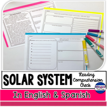 Preview of 2nd & 3rd Grade Science Reading Comprehension in English & Spanish Solar System