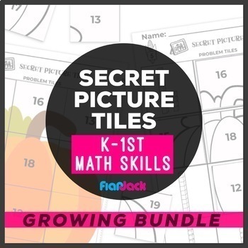 Preview of K-1st Math Skills Printable Secret Picture Tiles GROWING BUNDLE