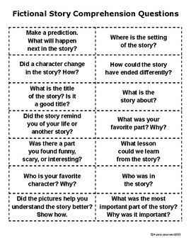 2nd - 3rd grade Fiction Story Comprehension Questions by First Printables