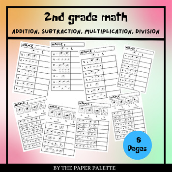 Preview of 2nd & 3rd grade math apple addition, subtraction, multiplication, division
