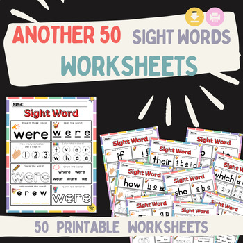 Preview of 2nd 50 Sight Words Bundle, Early Learner Practice, Phonics Activities, PRINTABLE